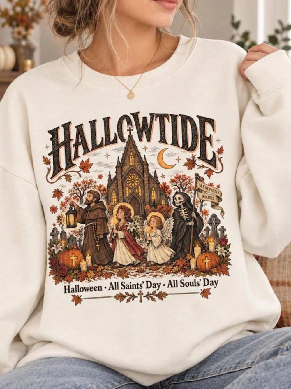 White Hallowtide Graphic Sweatshirt